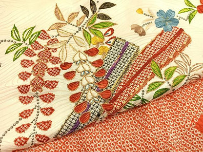 平和屋着物■豪華振袖　駒刺繍　絞り　扇花文　金彩　正絹　逸品　BAAY4607hv