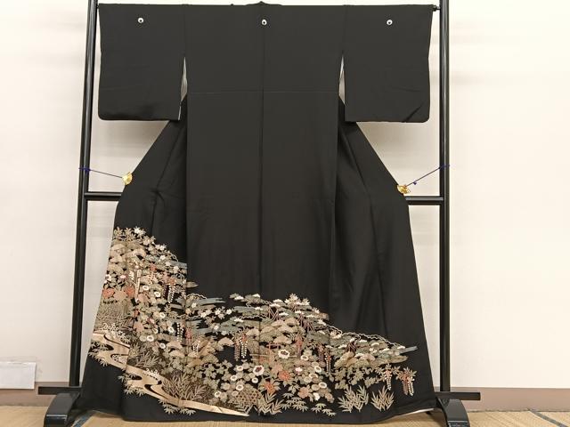 平和屋着物■豪華黒留袖　御所車花文　金彩　正絹　逸品　BAAY4609hv