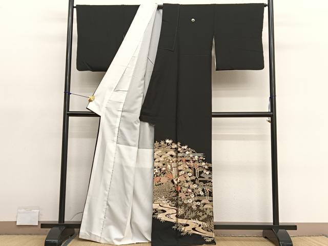 平和屋着物■豪華黒留袖　御所車花文　金彩　正絹　逸品　BAAY4609hv