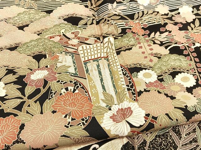 平和屋着物■豪華黒留袖　御所車花文　金彩　正絹　逸品　BAAY4609hv