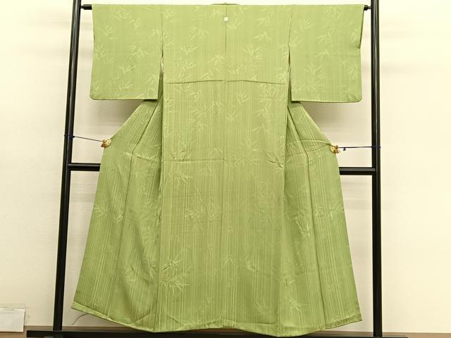平和屋着物■上質な色無地　笹竹地紋　抹茶色　正絹　逸品　BAAY4610hv