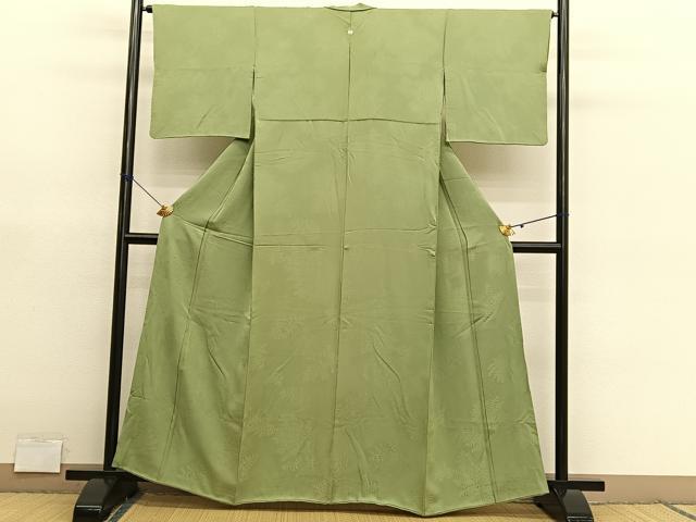 平和屋着物■上質な色無地　樹木地紋　根岸色　正絹　逸品　未使用　BAAY4612hv