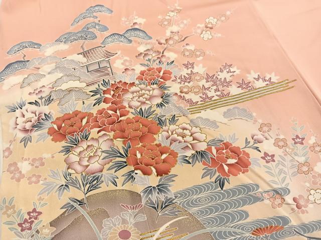 平和屋着物■豪華色留袖　風景花文　暈し染め　金彩　正絹　逸品　BAAY4617hv