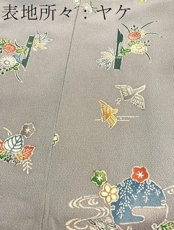 平和屋着物■上質な小紋　型染め　花鳥文　鬼しぼ縮緬　正絹　逸品　BAAY4618hv