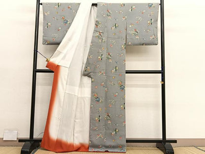 平和屋着物■上質な小紋　型染め　花鳥文　鬼しぼ縮緬　正絹　逸品　BAAY4618hv