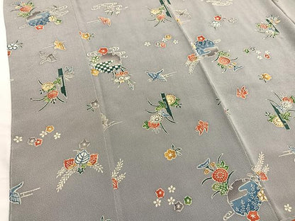 平和屋着物■上質な小紋　型染め　花鳥文　鬼しぼ縮緬　正絹　逸品　BAAY4618hv