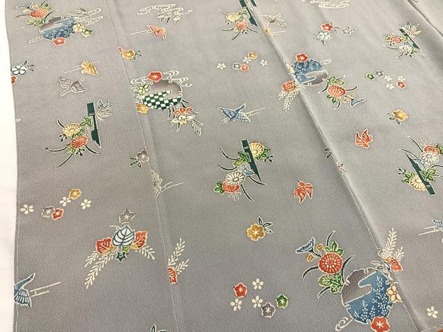 平和屋着物■上質な小紋　型染め　花鳥文　鬼しぼ縮緬　正絹　逸品　BAAY4618hv
