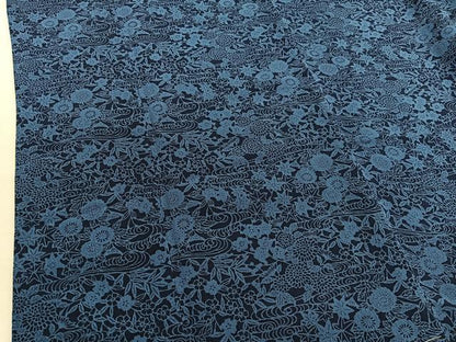 平和屋着物■上質な小紋　藍　型染め　草花文　鬼しぼ縮緬　正絹　逸品　未使用　BAAY4624hv