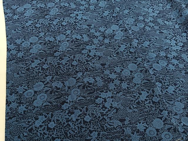 平和屋着物■上質な小紋　藍　型染め　草花文　鬼しぼ縮緬　正絹　逸品　未使用　BAAY4624hv