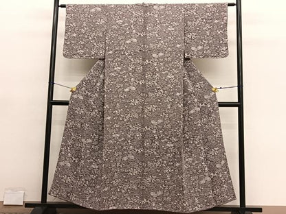 平和屋着物■上質な小紋　御所解花文　鬼しぼ縮緬　正絹　逸品　BAAY4628hv