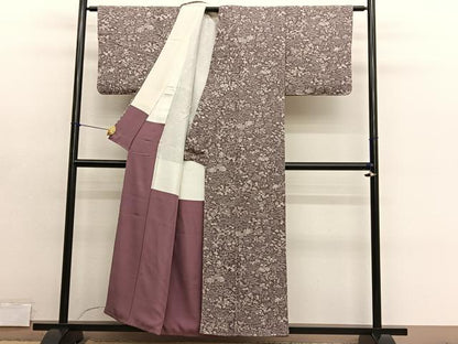 平和屋着物■上質な小紋　御所解花文　鬼しぼ縮緬　正絹　逸品　BAAY4628hv
