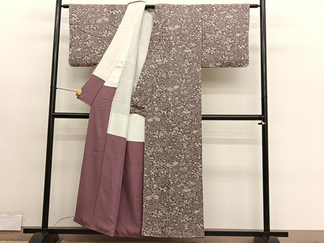 平和屋着物■上質な小紋　御所解花文　鬼しぼ縮緬　正絹　逸品　BAAY4628hv