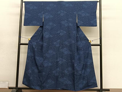 平和屋着物■上質な小紋　藍　型染め　草花文　正絹　逸品　BAAY4629hv