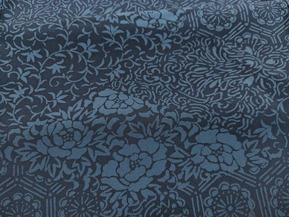 平和屋着物■上質な小紋　藍　型染め　草花文　正絹　逸品　BAAY4629hv