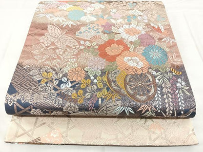 平和屋着物◎六通柄袋帯　唐織　花車能小袖文　金糸　正絹　逸品　BAAY5003qw