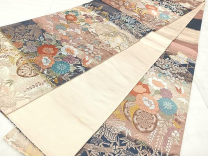 平和屋着物◎六通柄袋帯　唐織　花車能小袖文　金糸　正絹　逸品　BAAY5003qw