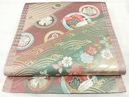 平和屋着物◎六通柄袋帯　唐織　花蝶文　夢小袖　金銀糸　正絹　逸品　BAAY5004qw