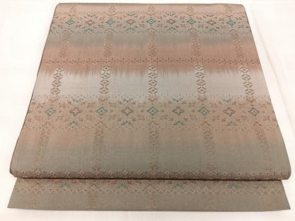 平和屋着物◎全通柄袋帯　横段花菱文　金糸　正絹　逸品　BAAY5006qw