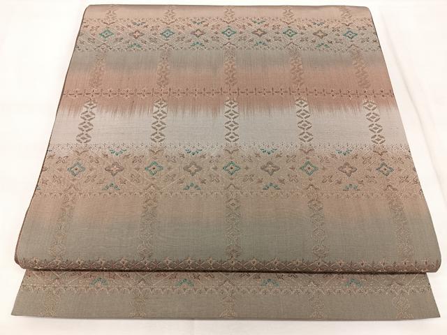 平和屋着物◎全通柄袋帯　横段花菱文　金糸　正絹　逸品　BAAY5006qw