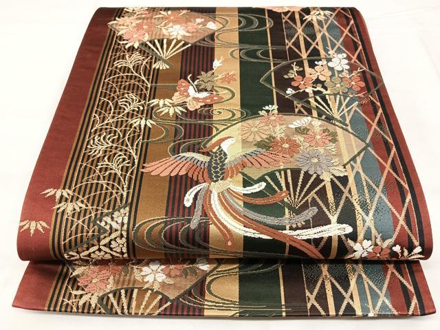 平和屋着物◎六通柄袋帯　唐織　地紙花鳥文　金糸　正絹　逸品　BAAY5012qw