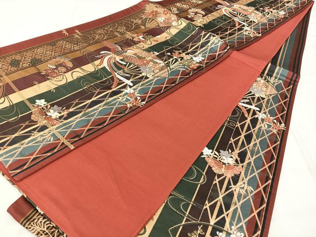 平和屋着物◎六通柄袋帯　唐織　地紙花鳥文　金糸　正絹　逸品　BAAY5012qw