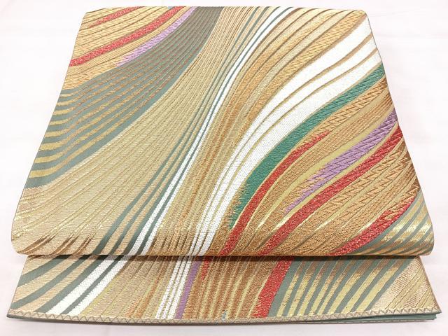平和屋着物◎六通柄袋帯　かわり縞　金銀糸　正絹　逸品　BAAY5014qw