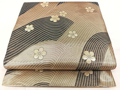 平和屋着物◎佐賀錦　両面　六通柄袋帯　花蝶文　金銀糸　正絹　逸品　BAAX5400qw