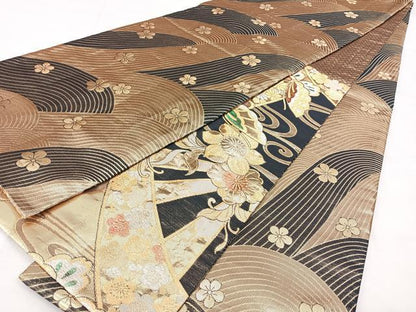 平和屋着物◎佐賀錦　両面　六通柄袋帯　花蝶文　金銀糸　正絹　逸品　BAAX5400qw