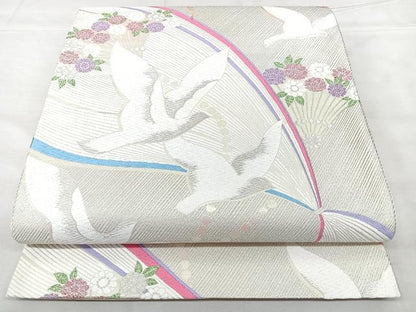 平和屋着物◎六通柄袋帯　唐織　九百錦　花鳥文　プリズム箔　正絹　逸品　BAAY5019qw