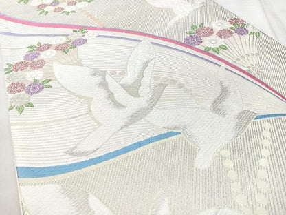 平和屋着物◎六通柄袋帯　唐織　九百錦　花鳥文　プリズム箔　正絹　逸品　BAAY5019qw