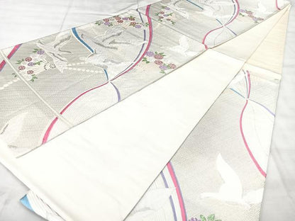平和屋着物◎六通柄袋帯　唐織　九百錦　花鳥文　プリズム箔　正絹　逸品　BAAY5019qw