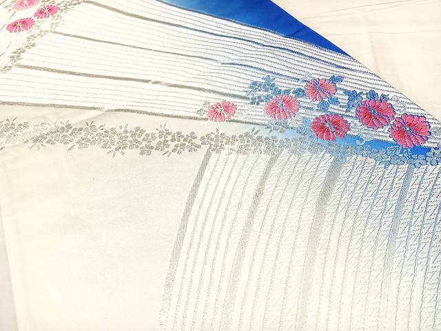 平和屋着物◎両面　全通柄袋帯　唐織　舞花文　銀糸　正絹　逸品　BAAY5021qw