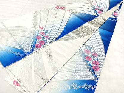 平和屋着物◎両面　全通柄袋帯　唐織　舞花文　銀糸　正絹　逸品　BAAY5021qw