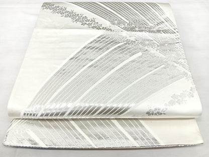 平和屋着物◎両面　全通柄袋帯　唐織　舞花文　銀糸　正絹　逸品　BAAY5021qw