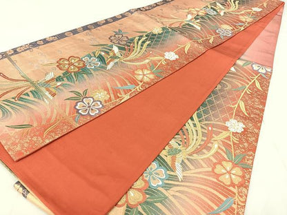 平和屋着物◎六通柄袋帯　唐織　鳳凰花文　金糸　正絹　逸品　BAAY5022qw