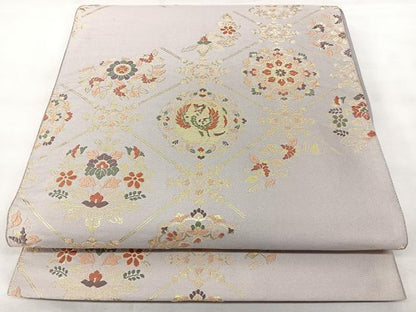 平和屋着物◎六通柄袋帯　唐織　紹巴　天井花鳥文　金糸　正絹　逸品　BAAY5023qw
