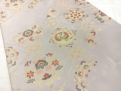 平和屋着物◎六通柄袋帯　唐織　紹巴　天井花鳥文　金糸　正絹　逸品　BAAY5023qw