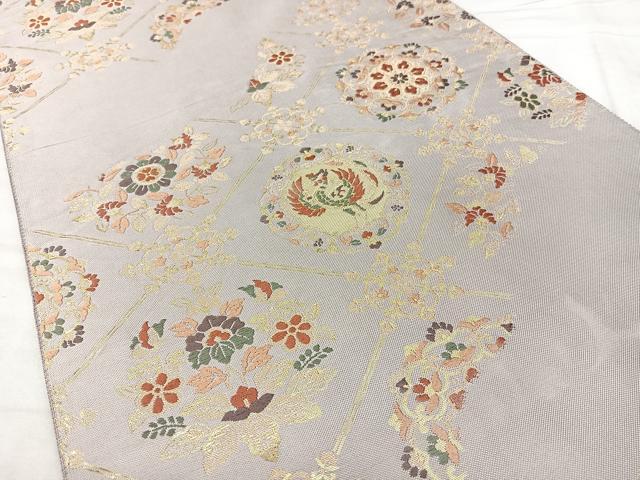 平和屋着物◎六通柄袋帯　唐織　紹巴　天井花鳥文　金糸　正絹　逸品　BAAY5023qw