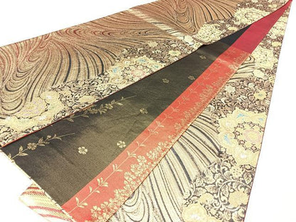 平和屋着物◎全通柄袋帯　流水正倉院花文　金銀糸　正絹　逸品　BAAY5024qw
