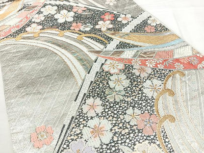 平和屋着物◎佐賀錦　六通柄袋帯　立波花舟文　金銀糸　正絹　逸品　BAAY5025qw