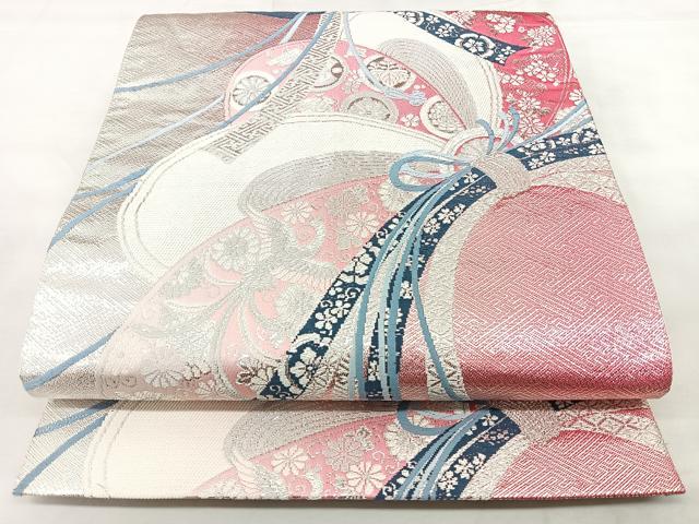 平和屋着物◎六通柄袋帯　束ね熨斗花文　銀糸　正絹　逸品　BAAY5028qw