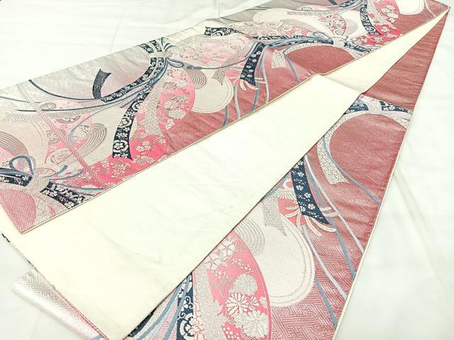 平和屋着物◎六通柄袋帯　束ね熨斗花文　銀糸　正絹　逸品　BAAY5028qw