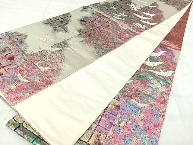 平和屋着物◎六通柄袋帯　唐織　飛鶴花文　金銀糸　正絹　逸品　BAAY5031qw