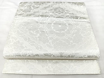 平和屋着物◎六通柄袋帯　純銀箔　錦織　花菱文　正絹　逸品　BAAY5035qw