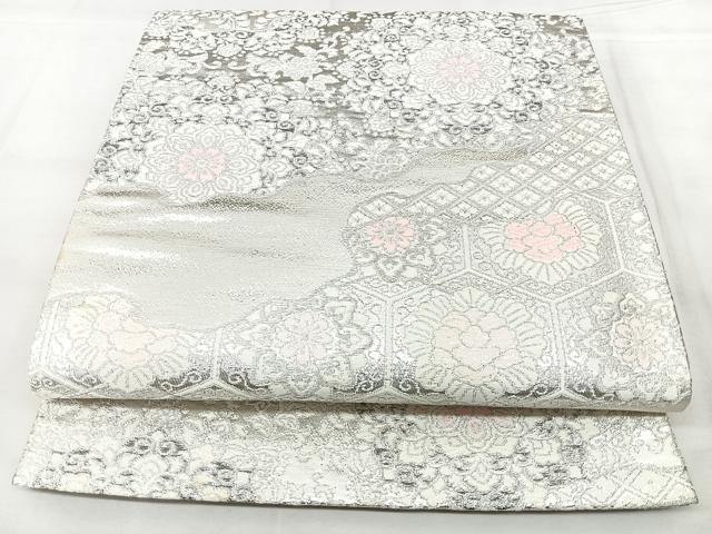 平和屋着物◎六通柄袋帯　道長正倉院花文　プラチナ二重箔　正絹　逸品　BAAY5037qw