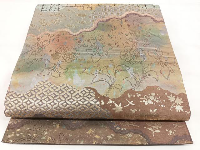 平和屋着物◎六通柄袋帯　賛美箔　道長吉祥花文　金糸　引箔　正絹　逸品　BAAY5038qw