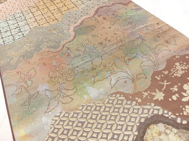 平和屋着物◎六通柄袋帯　賛美箔　道長吉祥花文　金糸　引箔　正絹　逸品　BAAY5038qw