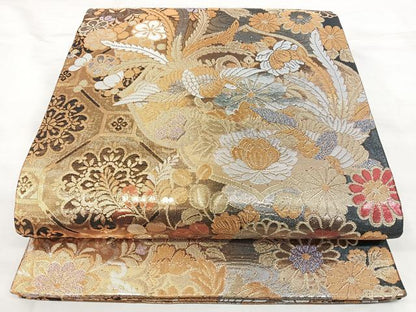 平和屋着物◎佐賀錦　両面　六通柄袋帯　鳳凰花文　金銀糸　正絹　逸品　BAAY5040qw