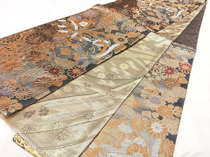 平和屋着物◎佐賀錦　両面　六通柄袋帯　鳳凰花文　金銀糸　正絹　逸品　BAAY5040qw