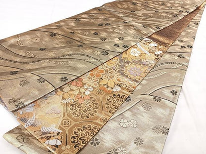 平和屋着物◎佐賀錦　両面　六通柄袋帯　鳳凰花文　金銀糸　正絹　逸品　BAAY5040qw